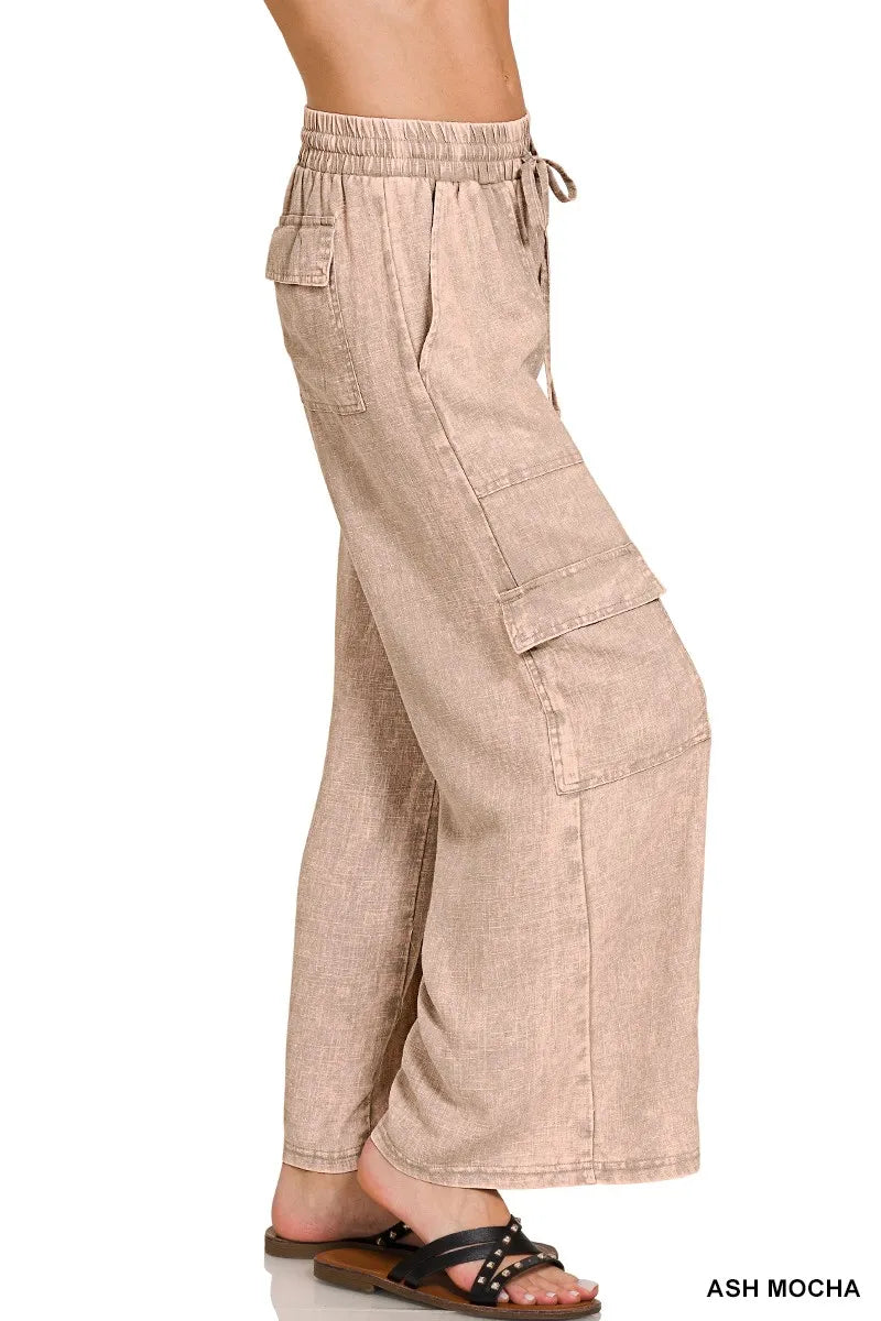 Heren Cargo Broek Gewassen Linnen met Elastische Tailleband 2