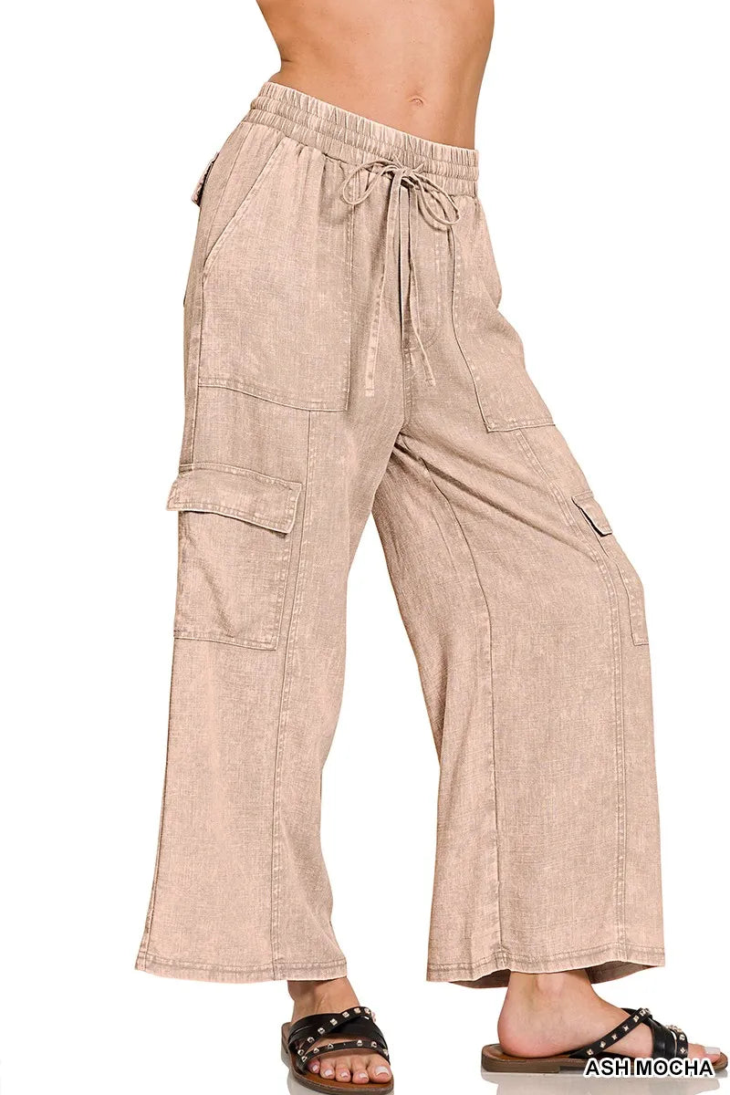 Heren Cargo Broek Gewassen Linnen met Elastische Tailleband 3