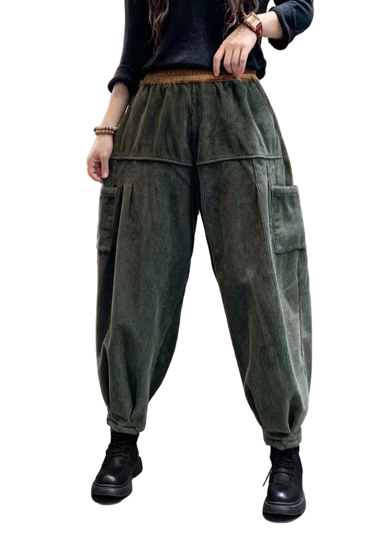 Heren Cargo Broek Losse Pasvorm Groene Corduroy 0