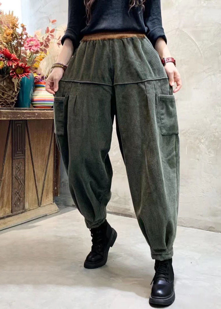 Heren Cargo Broek Losse Pasvorm Groene Corduroy 1