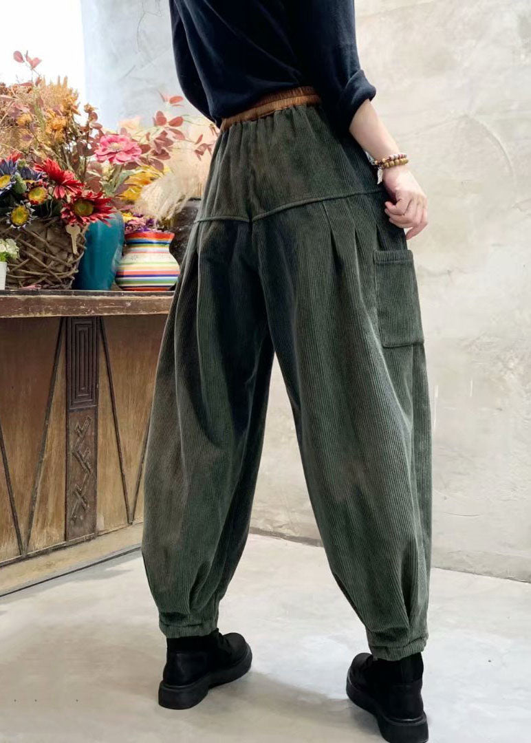 Heren Cargo Broek Losse Pasvorm Groene Corduroy 3