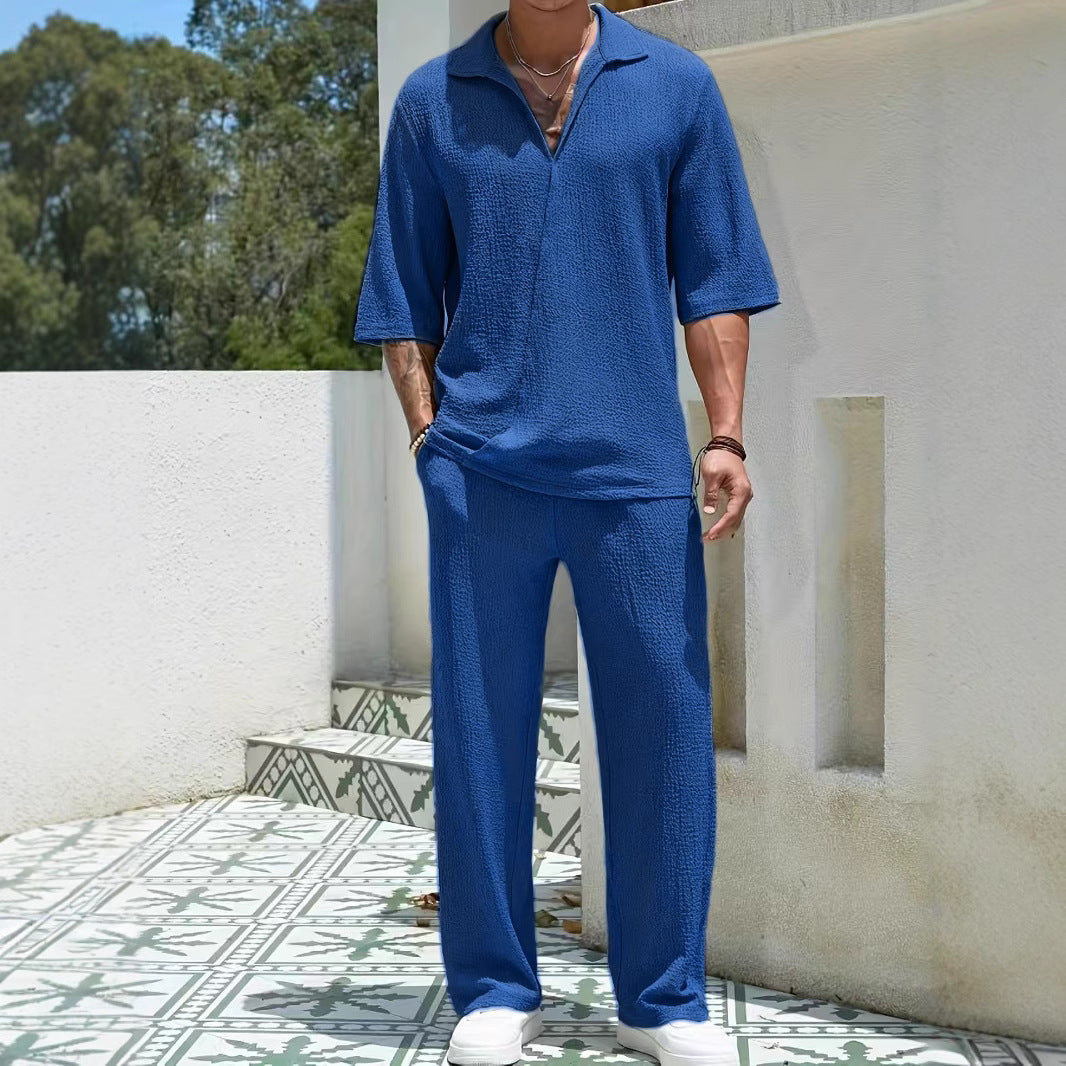 Heren Casual Set Lichtgewicht Textuur Half-Zip Shirt en Broek 5