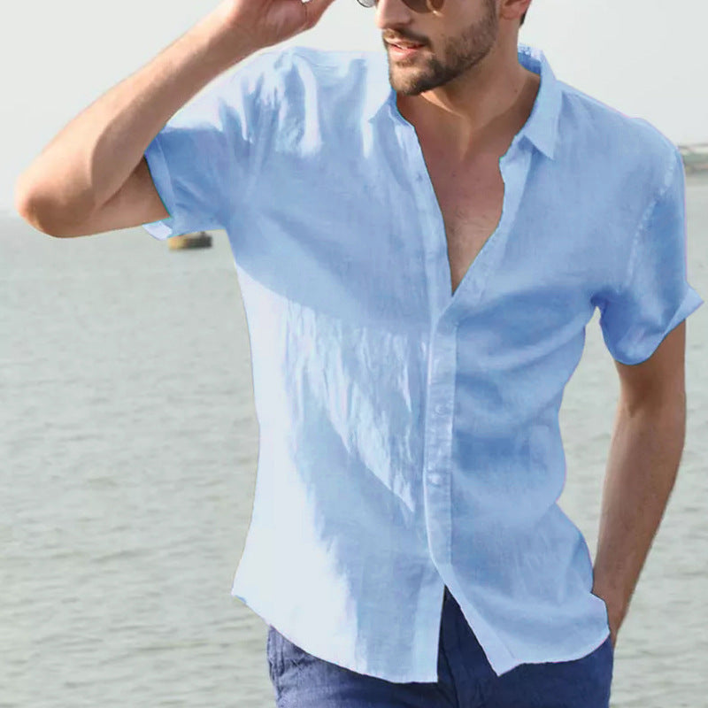 Heren Casual Shirt Korte Mouwen Met Button-Down Kraag 11