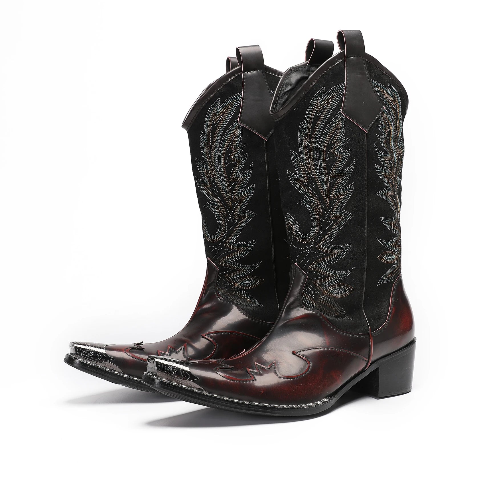 Heren Cowboylaarzen Met Borduursel En Metalen Neus Hoog Hak Design 1
