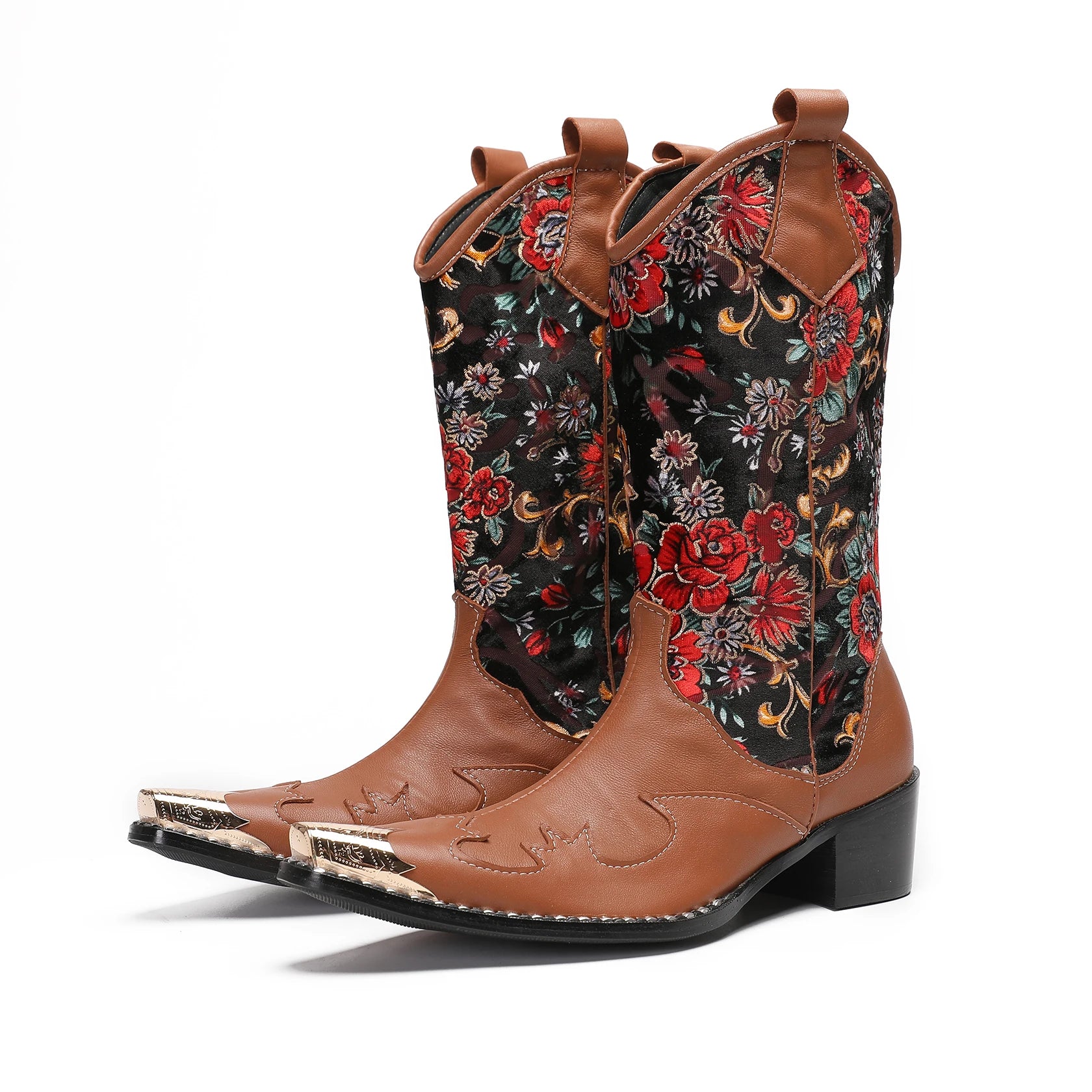 Heren Cowboylaarzen Met Borduursel En Metalen Neus Hoog Hak Design 2