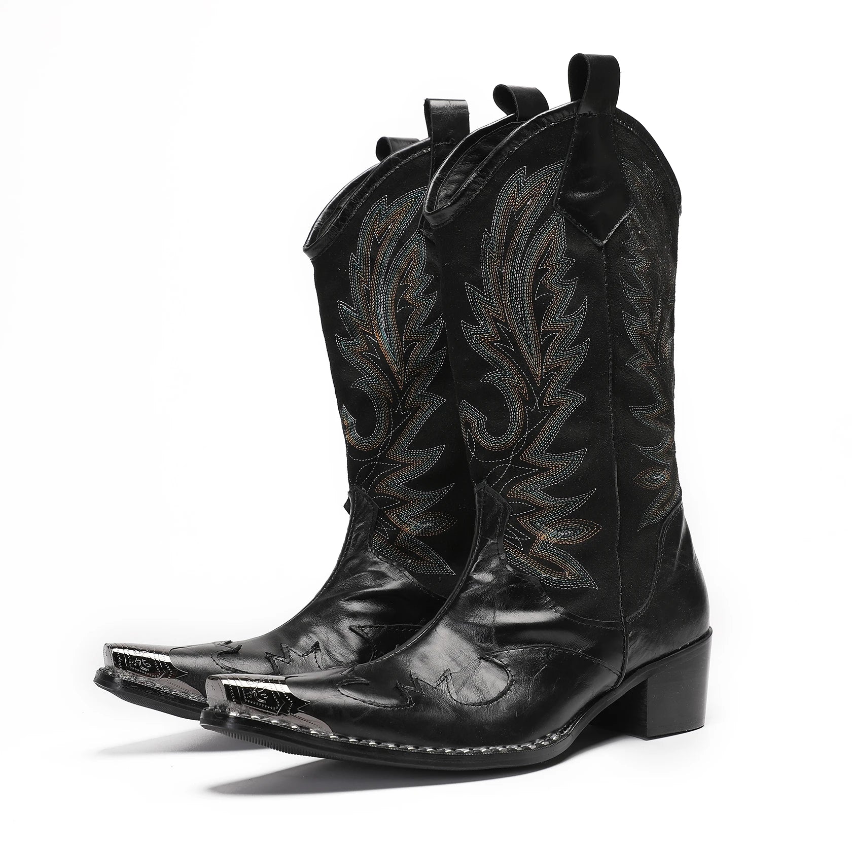 Heren Cowboylaarzen Met Borduursel En Metalen Neus Hoog Hak Design 3