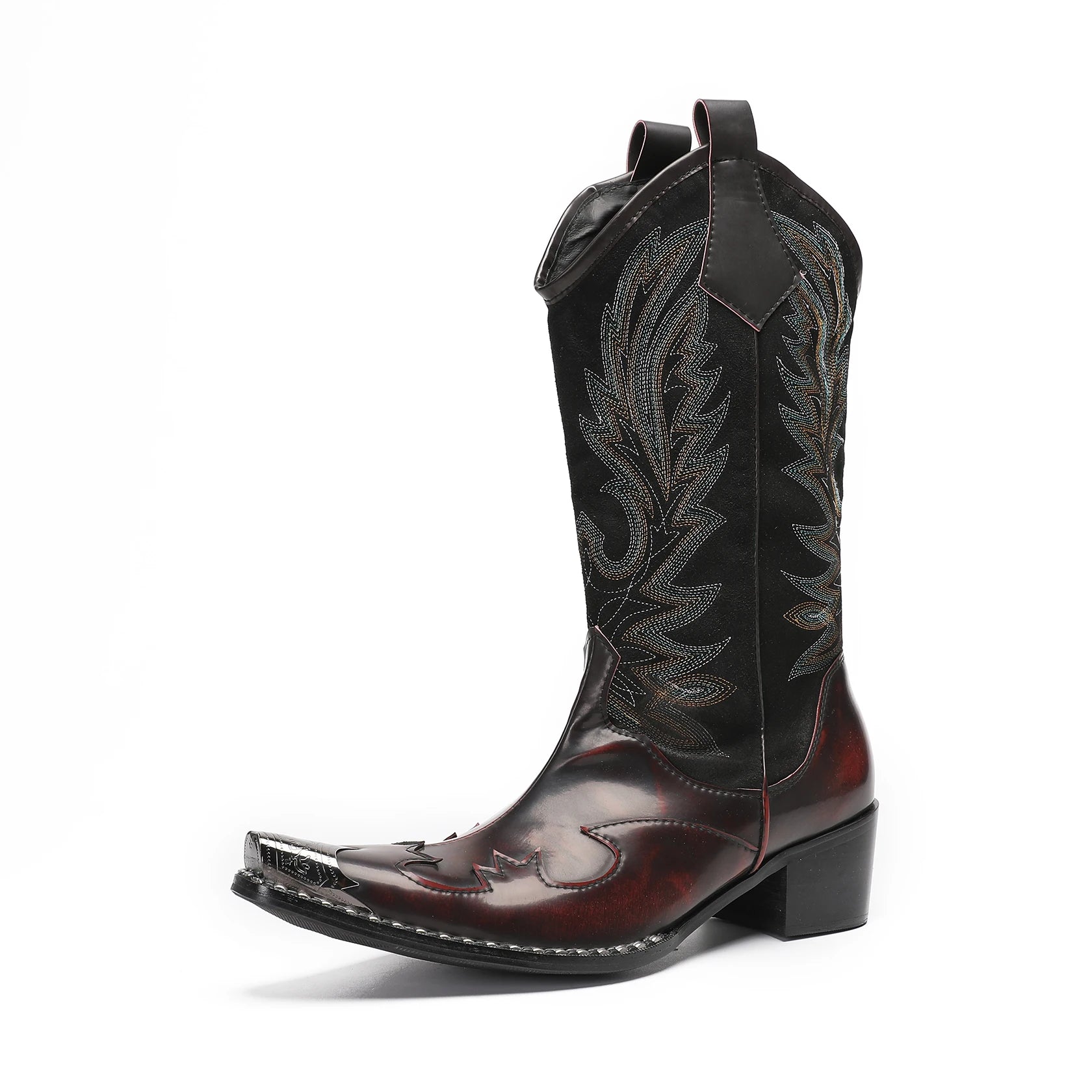 Heren Cowboylaarzen Met Borduursel En Metalen Neus Hoog Hak Design 4