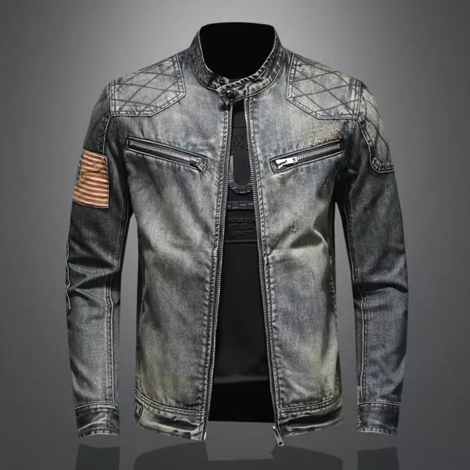 Heren Denim Jacket Slim Fit met Ritskraag 0