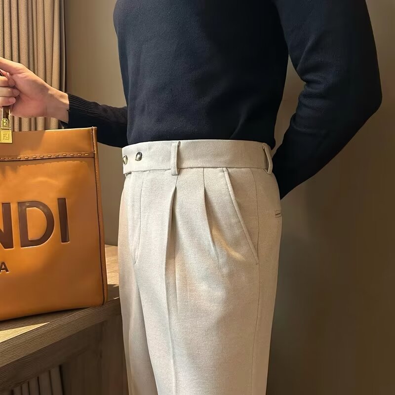 Heren Dress Trousers Wolmix Tailored Fit Hoge Taille 3
