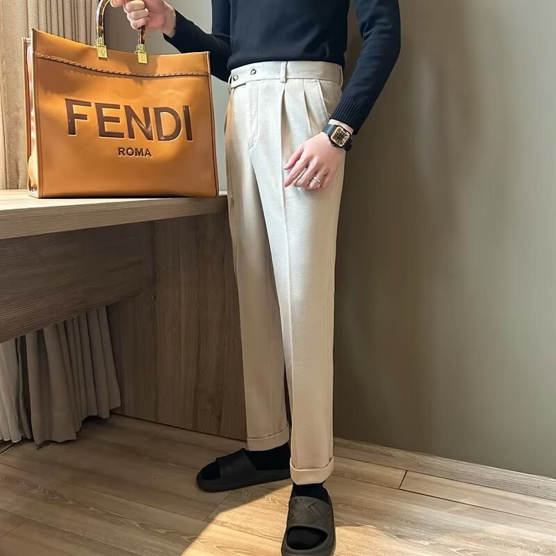 Heren Dress Trousers Wolmix Tailored Fit Hoge Taille 4