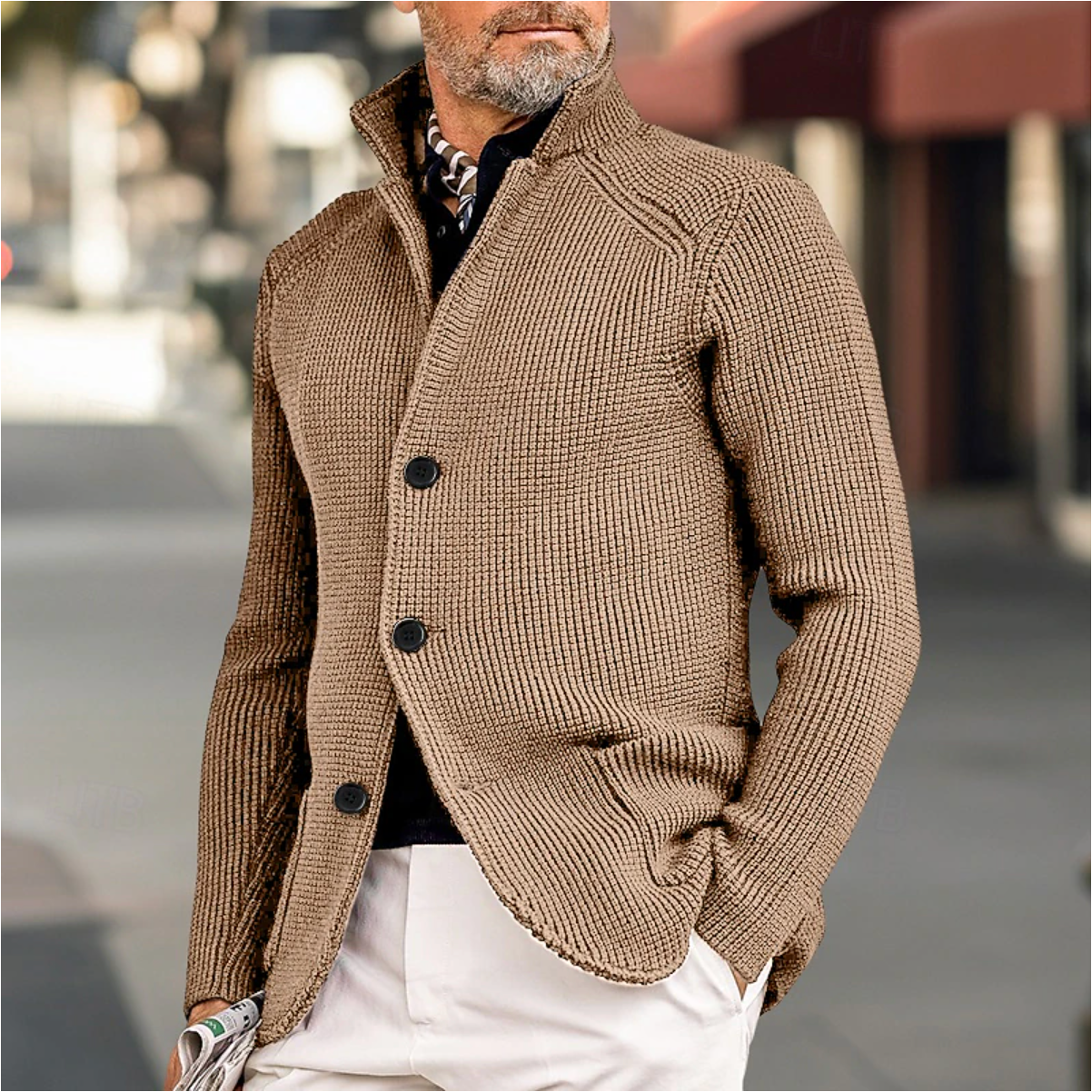 Heren Gebreide Cardigan Met Hoge Kraag 1