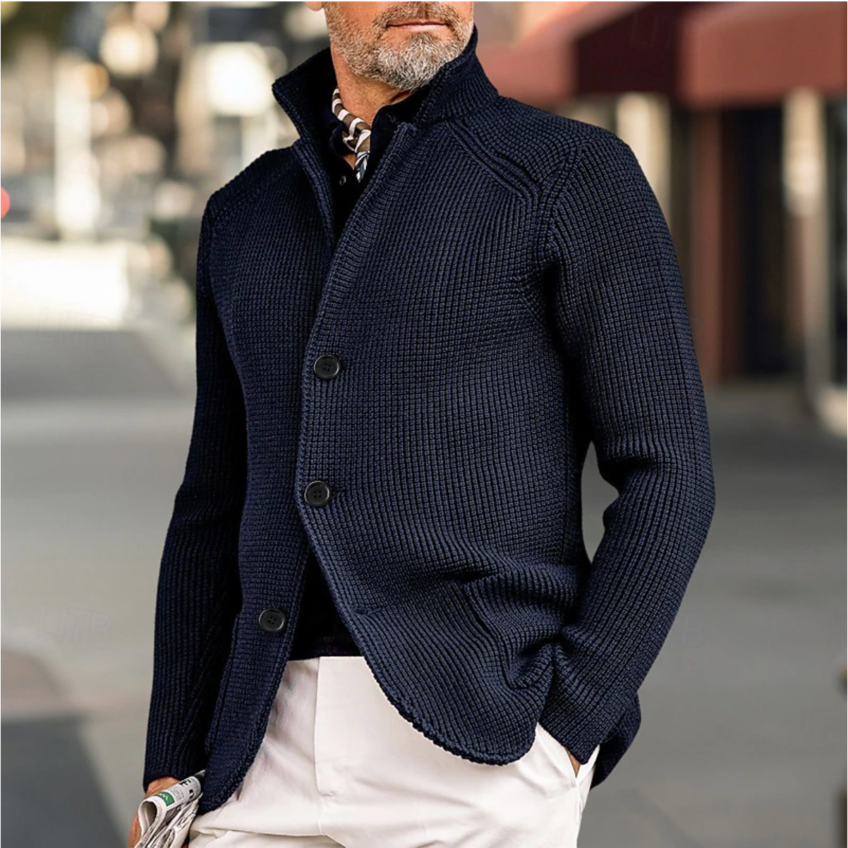 Heren Gebreide Cardigan Met Hoge Kraag 2