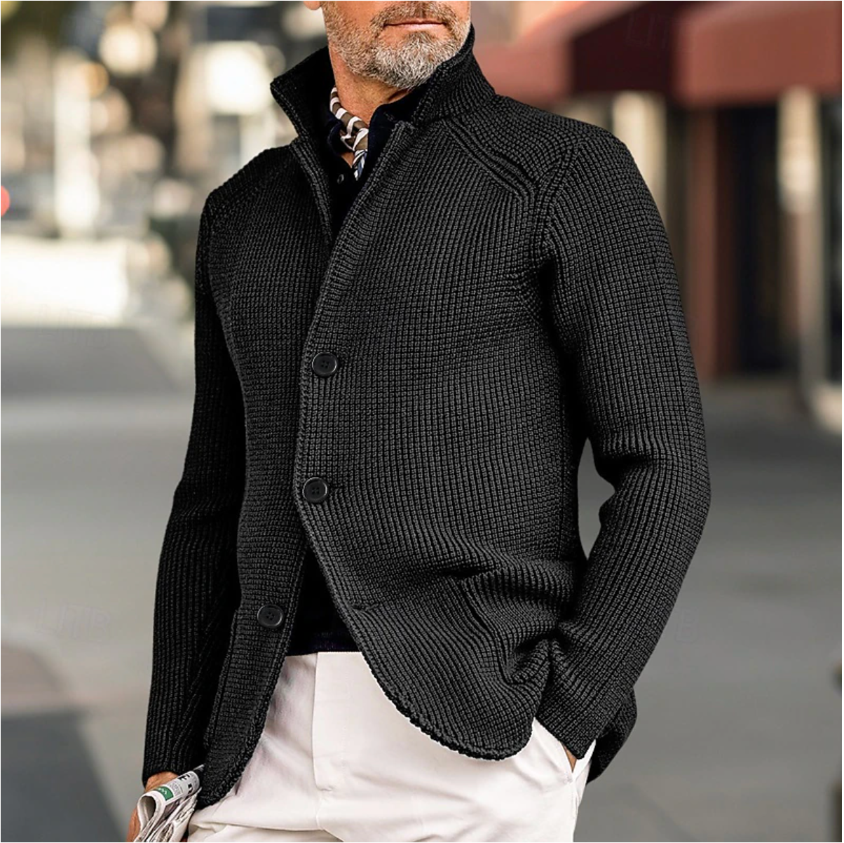 Heren Gebreide Cardigan Met Hoge Kraag 3