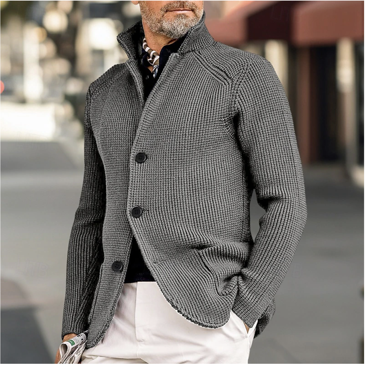 Heren Gebreide Cardigan Met Hoge Kraag 5