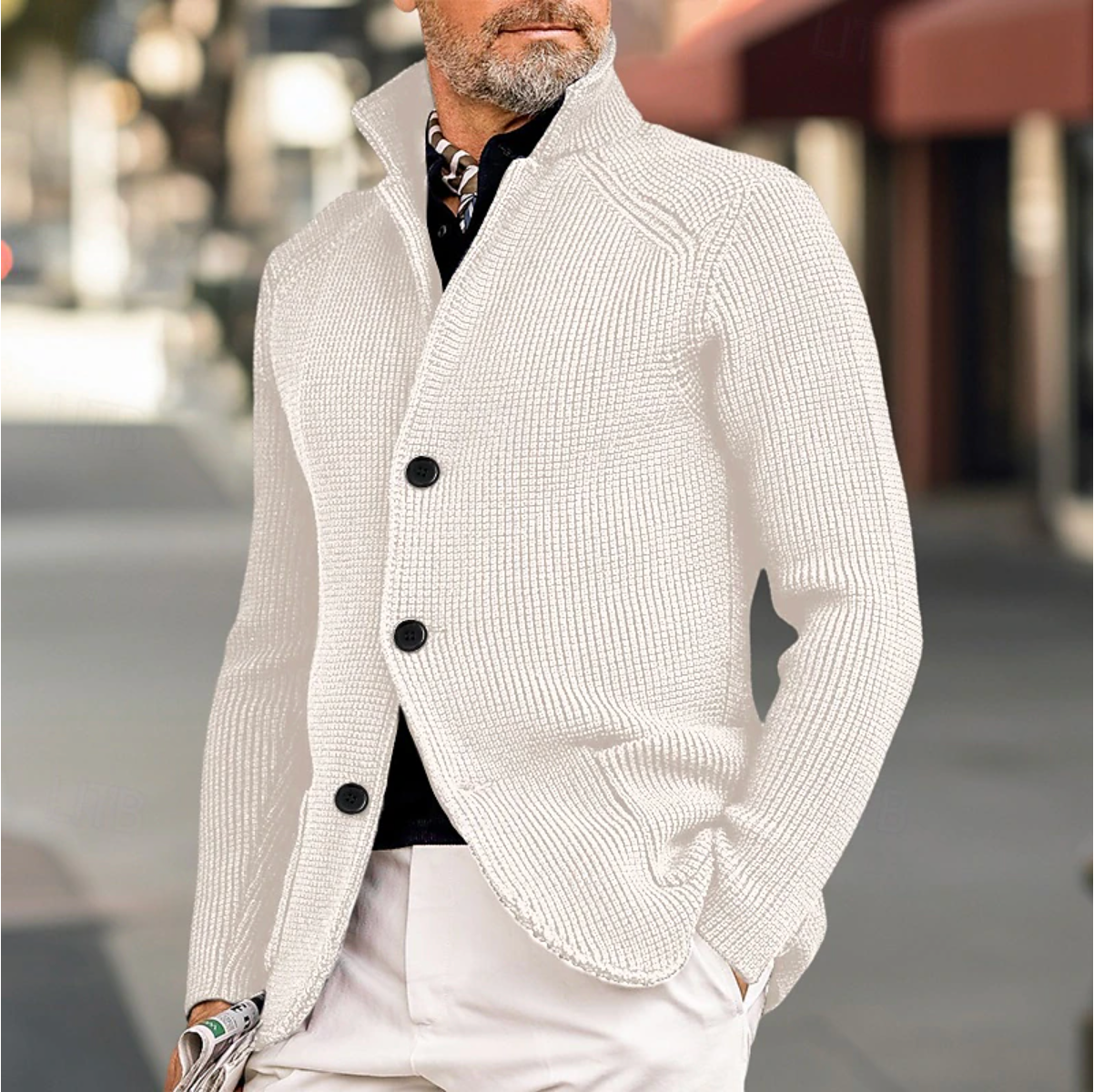 Heren Gebreide Cardigan Met Hoge Kraag 6