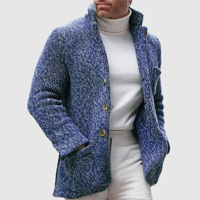 Heren Gebreide Cardigan met Chunky Textuur en Staande Kraag 0