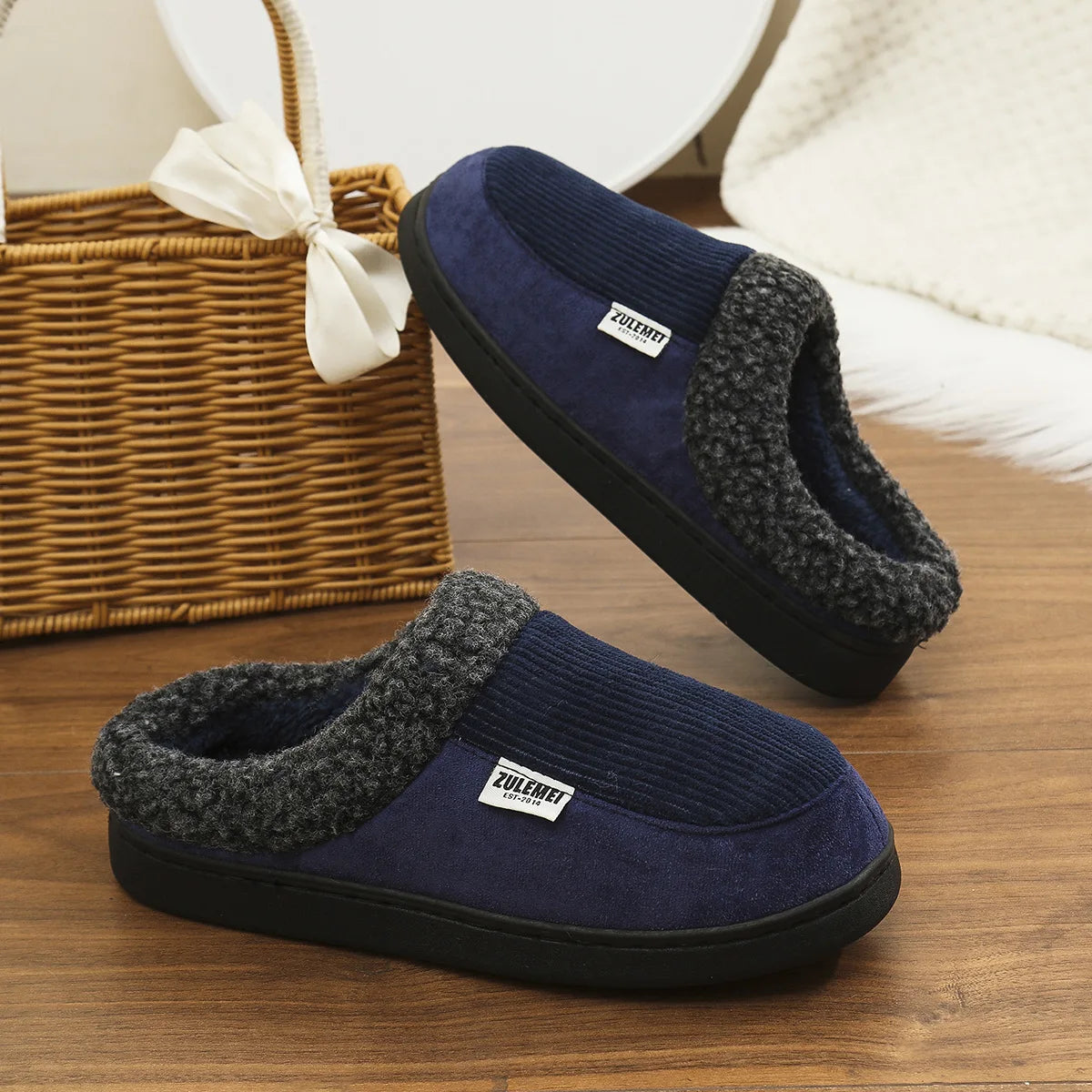 Heren Geheugenfoam Huisslippers met Zachte Pluche en Antislip Zool 4