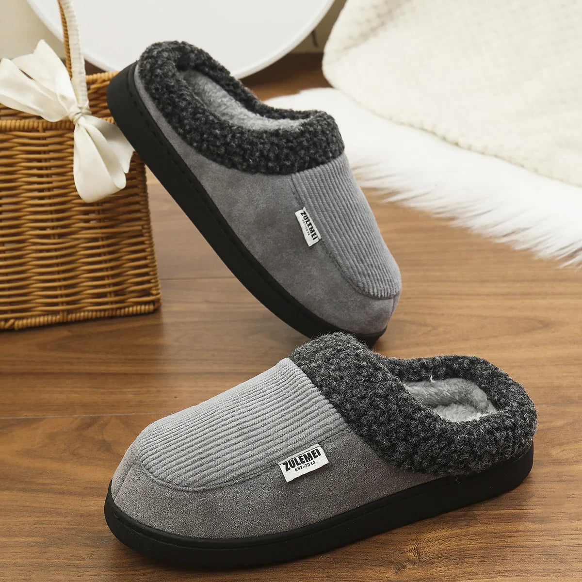 Heren Geheugenfoam Huisslippers met Zachte Pluche en Antislip Zool 6