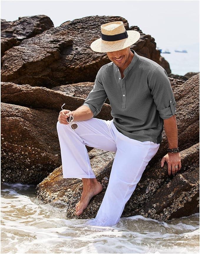 Heren Henley Shirt Lange Mouwen Rol-Up Casual 2