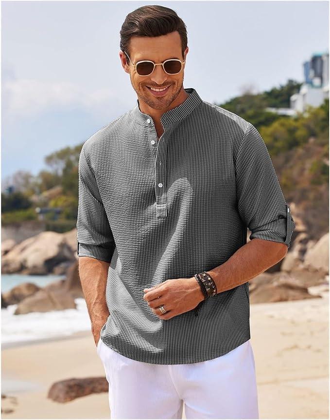 Heren Henley Shirt Lange Mouwen Rol-Up Casual 3