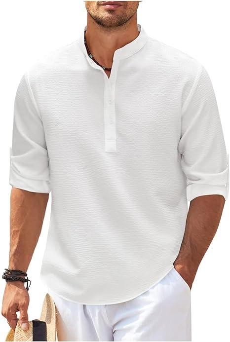 Heren Henley Shirt Lange Mouwen Rol-Up Casual 4