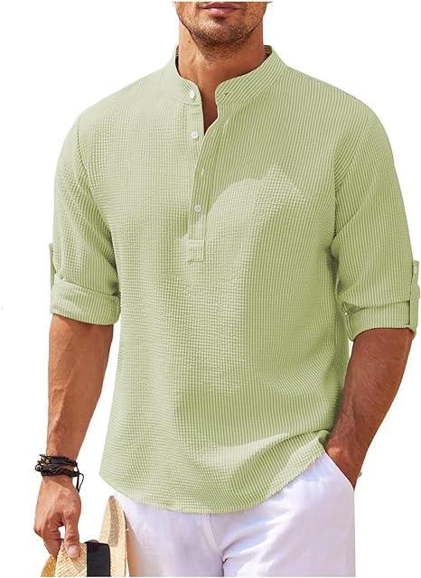Heren Henley Shirt Lange Mouwen Rol-Up Casual 6