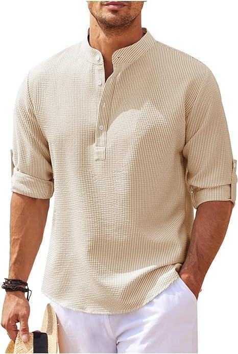 Heren Henley Shirt Lange Mouwen Rol-Up Casual 7