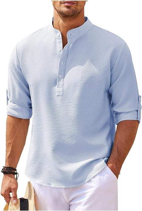 Heren Henley Shirt Lange Mouwen Rol-Up Casual 8