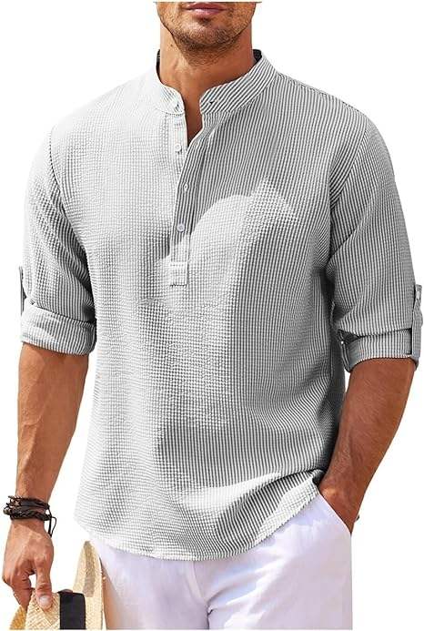 Heren Henley Shirt Lange Mouwen Rol-Up Casual 9