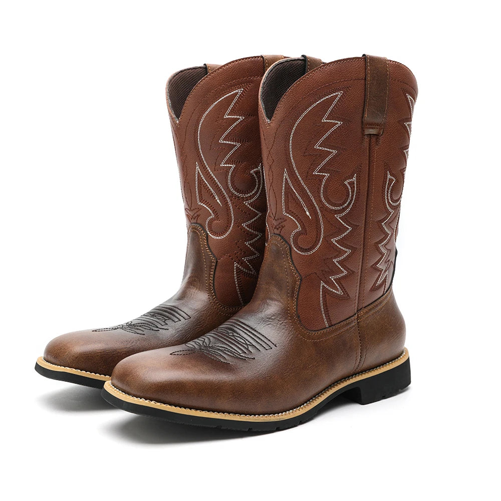 Heren Hoge Cowboylaarzen Retro Borduurwerk Comfortabel Leder 7