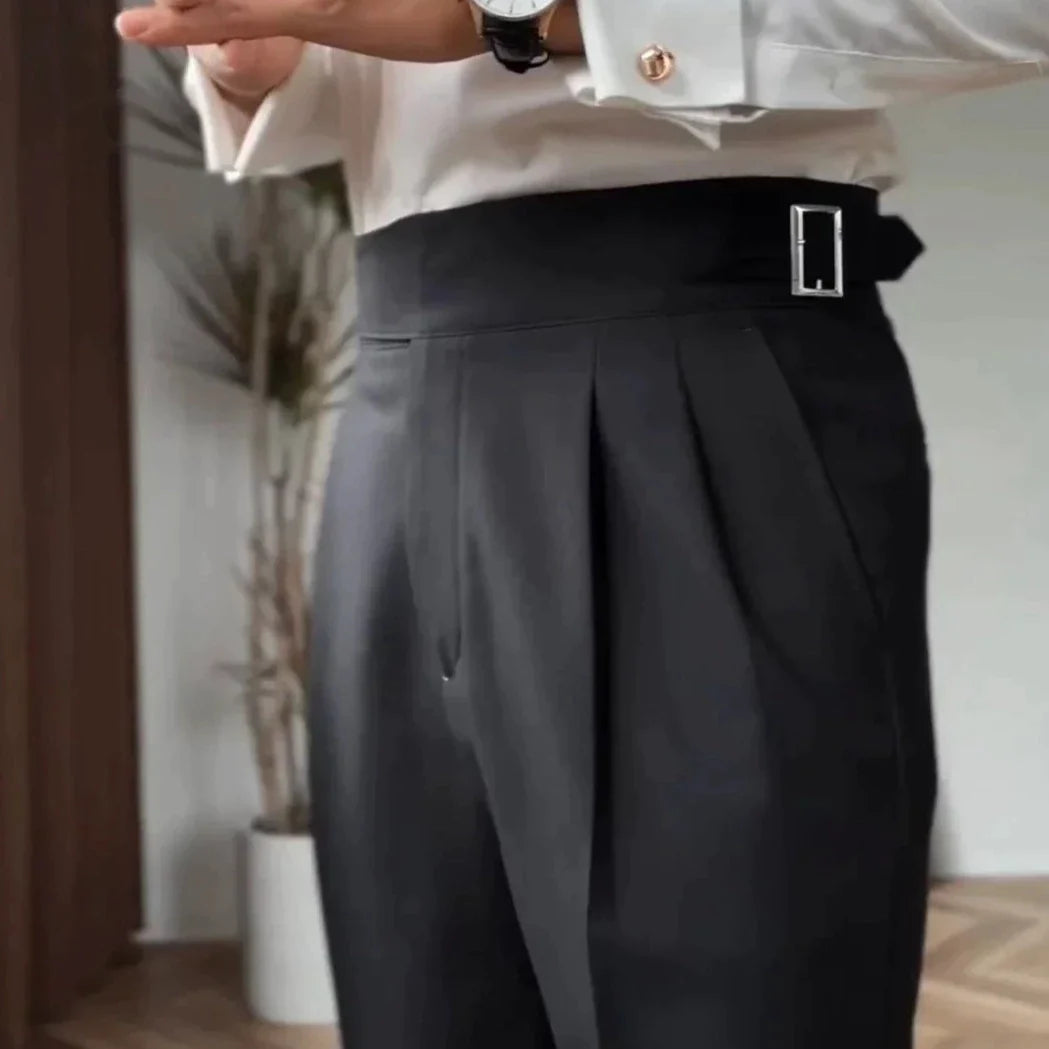 Heren Hoge Taille Broek Tailored Fit Wolmix Gepofte Voorkant 0