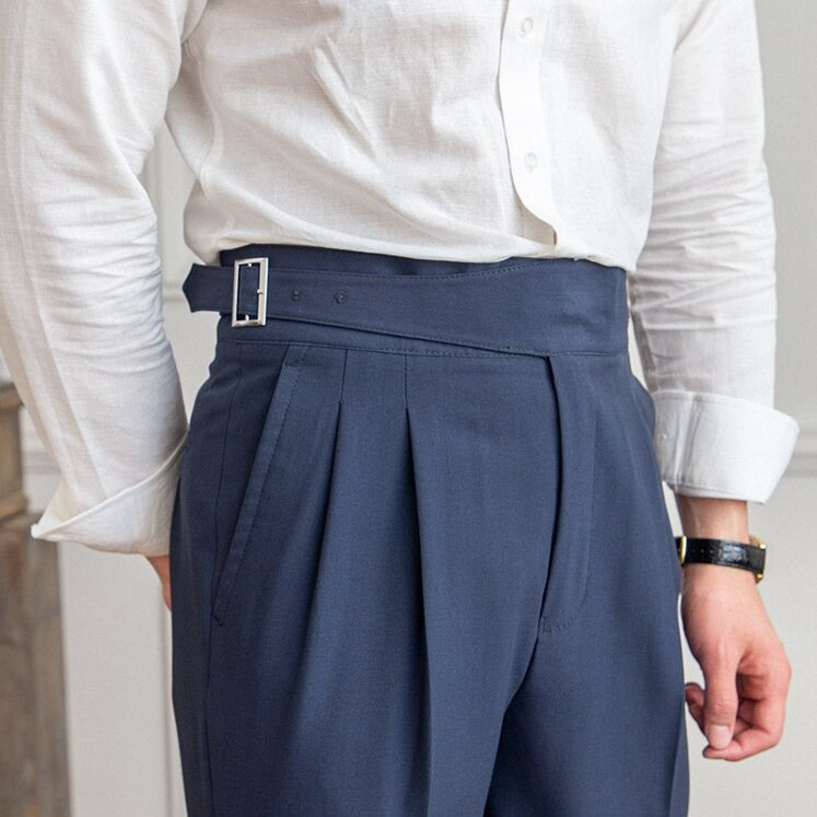 Heren Hoge Taille Broek Tailored Fit Wolmix Gepofte Voorkant 1