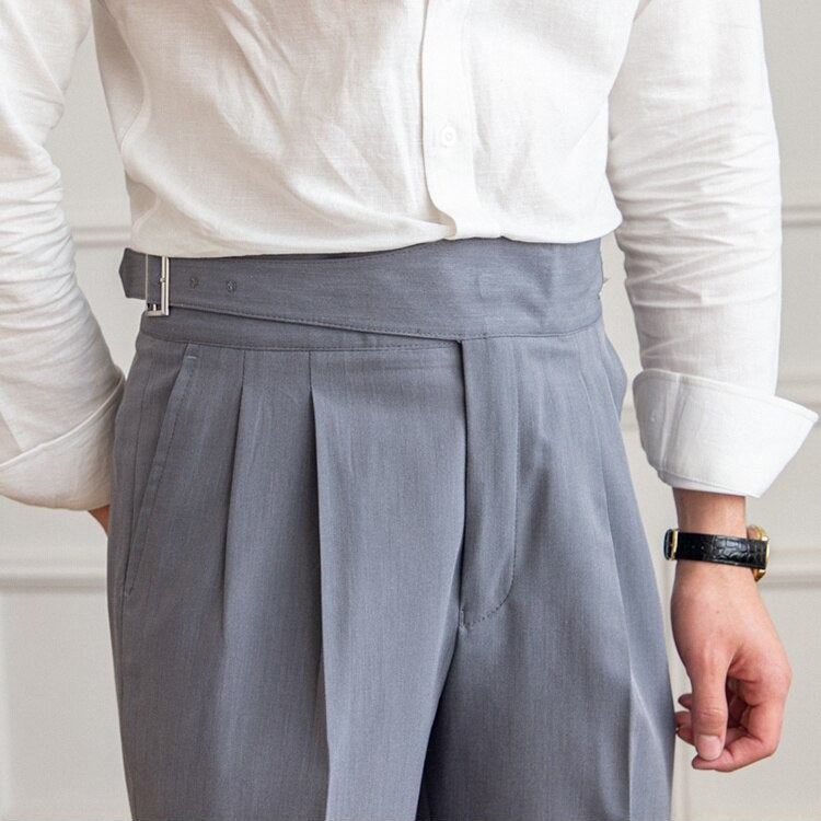 Heren Hoge Taille Broek Tailored Fit Wolmix Gepofte Voorkant 2