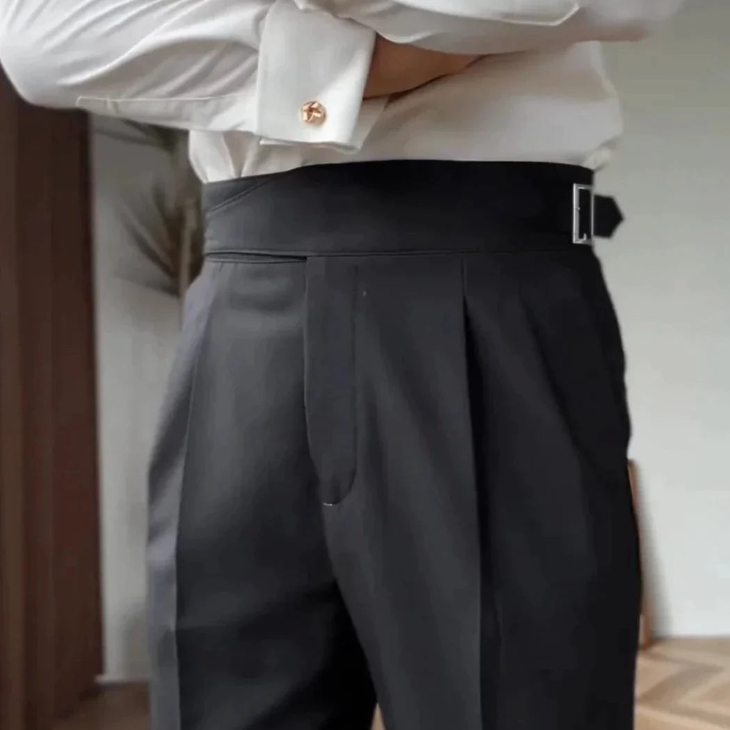 Heren Hoge Taille Broek Tailored Fit Wolmix Gepofte Voorkant 3