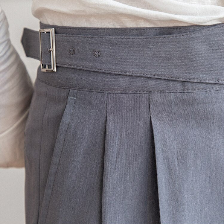 Heren Hoge Taille Broek Tailored Fit Wolmix Gepofte Voorkant 4
