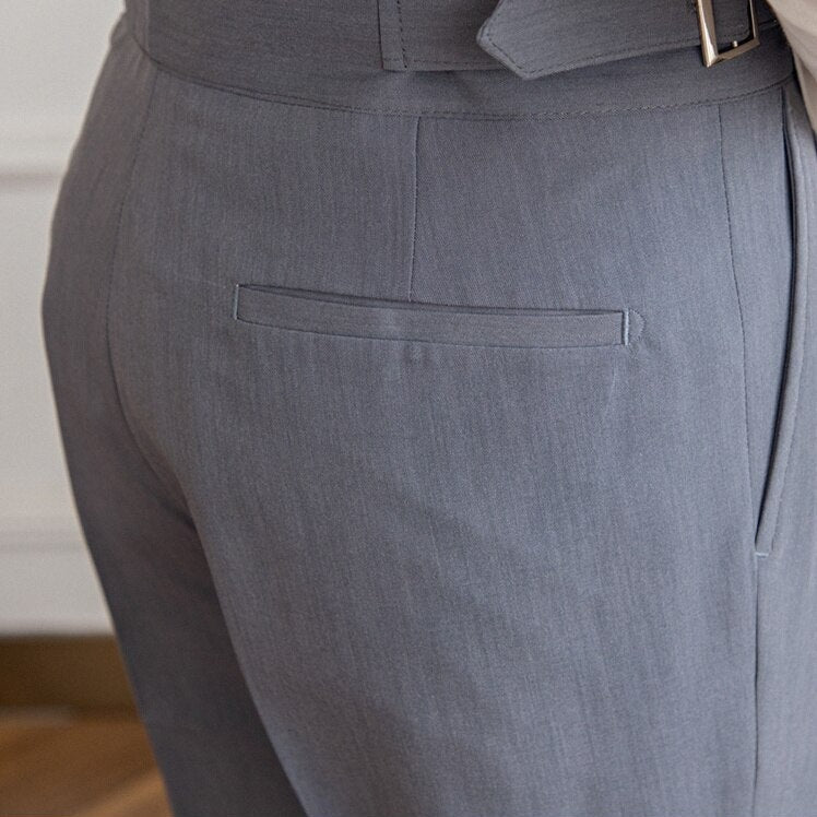 Heren Hoge Taille Broek Tailored Fit Wolmix Gepofte Voorkant 5