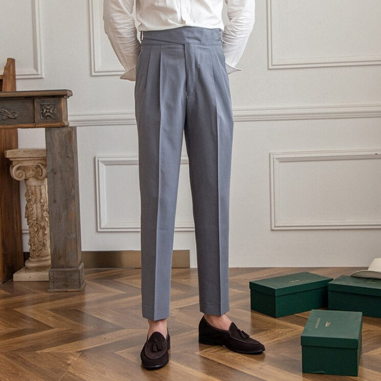 Heren Hoge Taille Broek Tailored Fit Wolmix Gepofte Voorkant 7