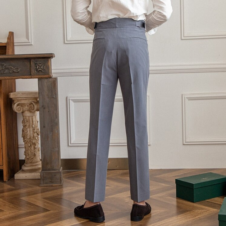 Heren Hoge Taille Broek Tailored Fit Wolmix Gepofte Voorkant 8