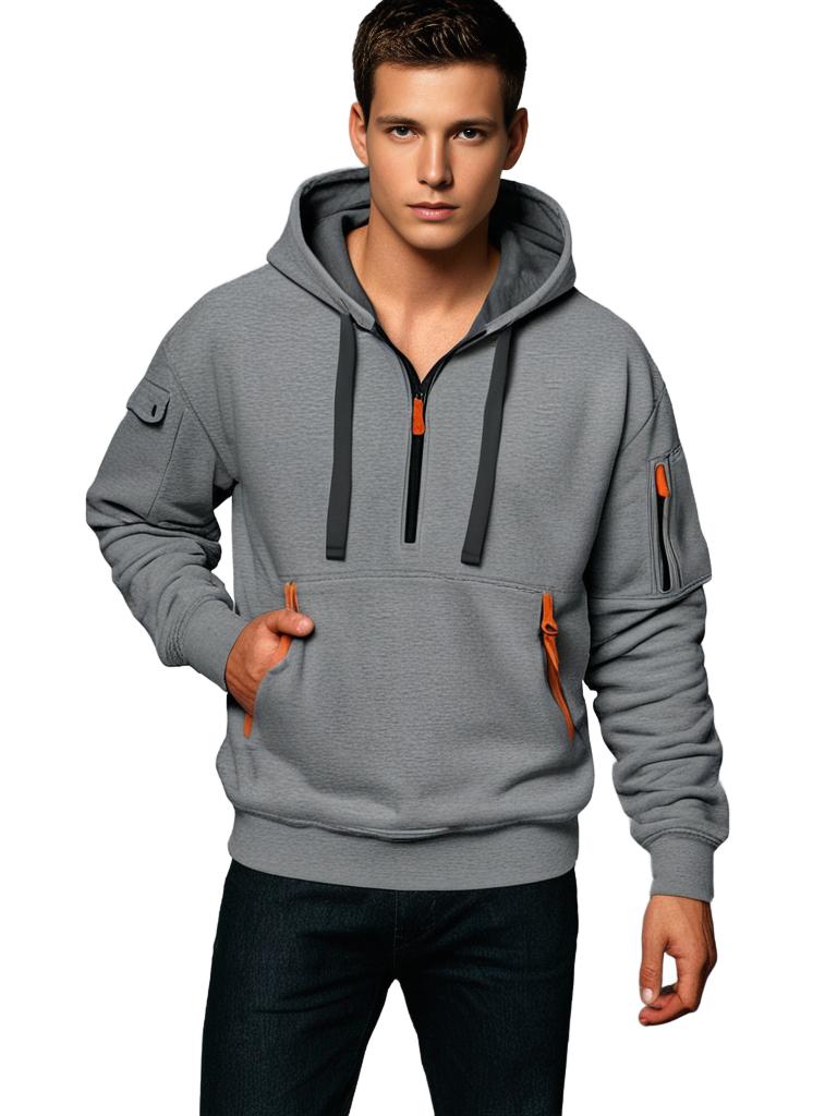 Heren Hoodie Half Zip met Utility Details 2