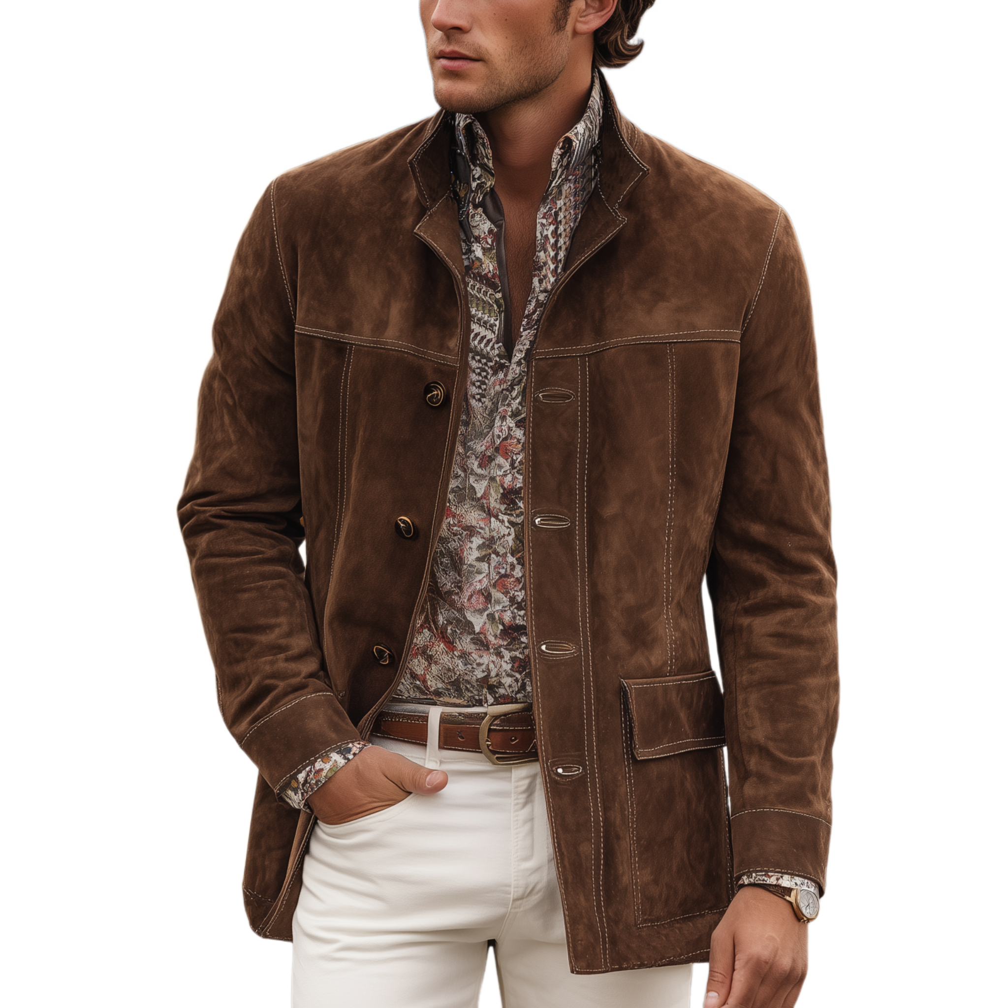 Heren Jas met Revers en Stoer Design