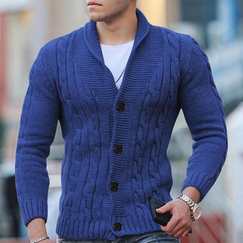 Heren Kabelgebreide Cardigan Wolmix Met Sjaalkraag 1