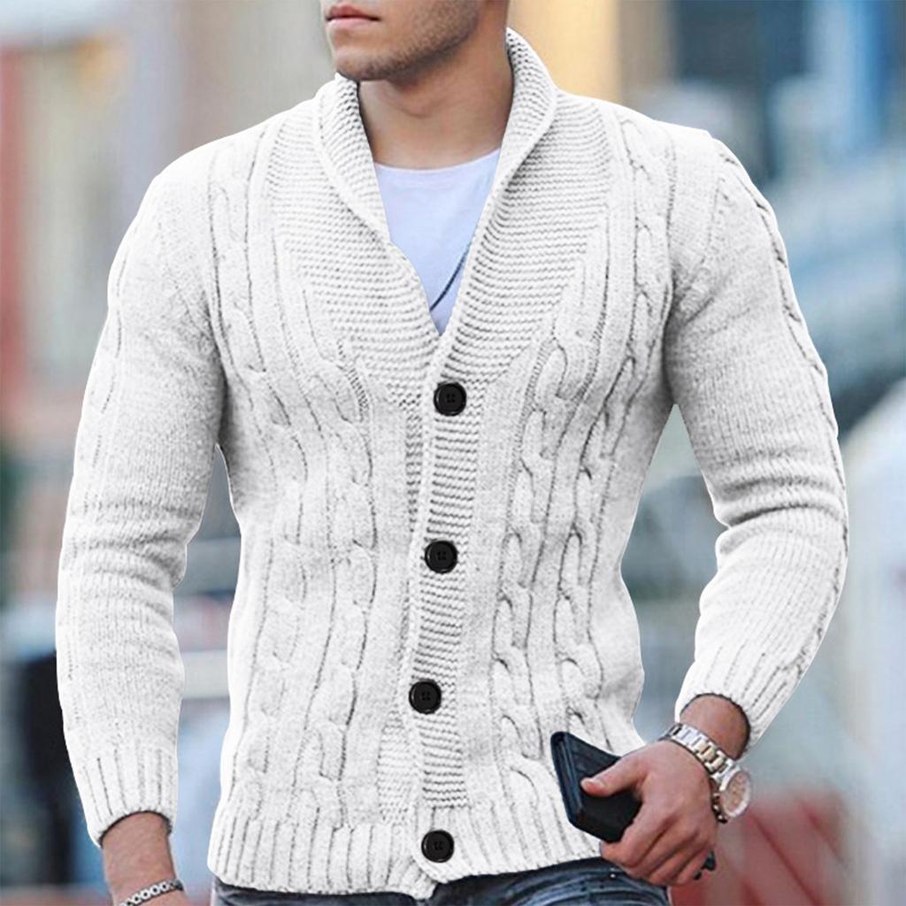Heren Kabelgebreide Cardigan Wolmix Met Sjaalkraag 5