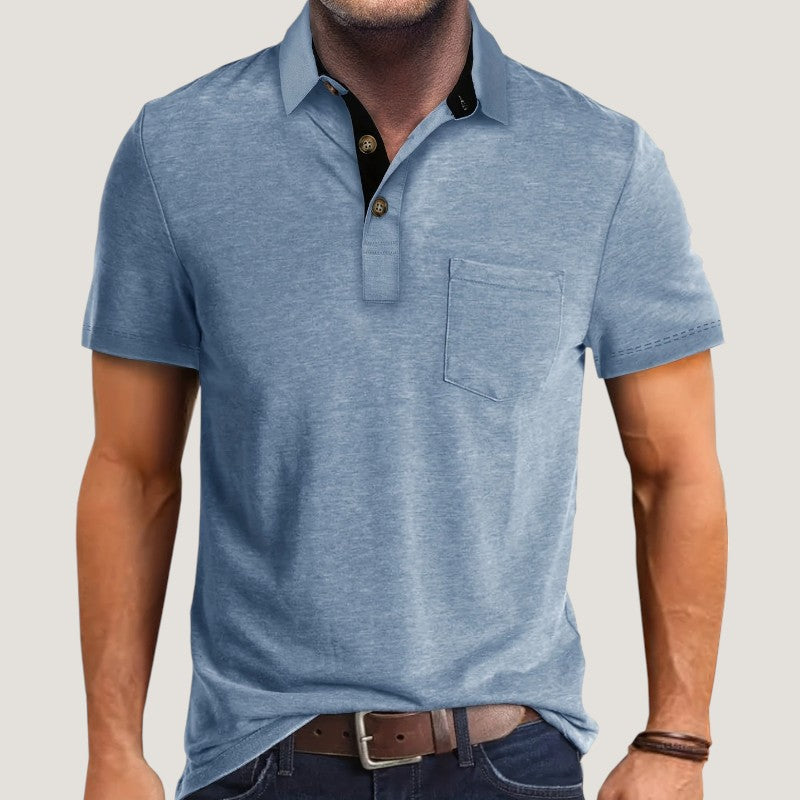 Heren Korte Mouwen Shirt Met Zak en Kleurenblok 10