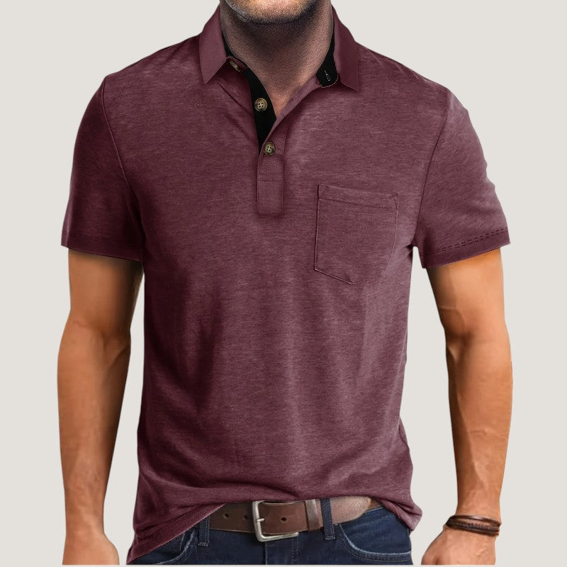 Heren Korte Mouwen Shirt Met Zak en Kleurenblok 11