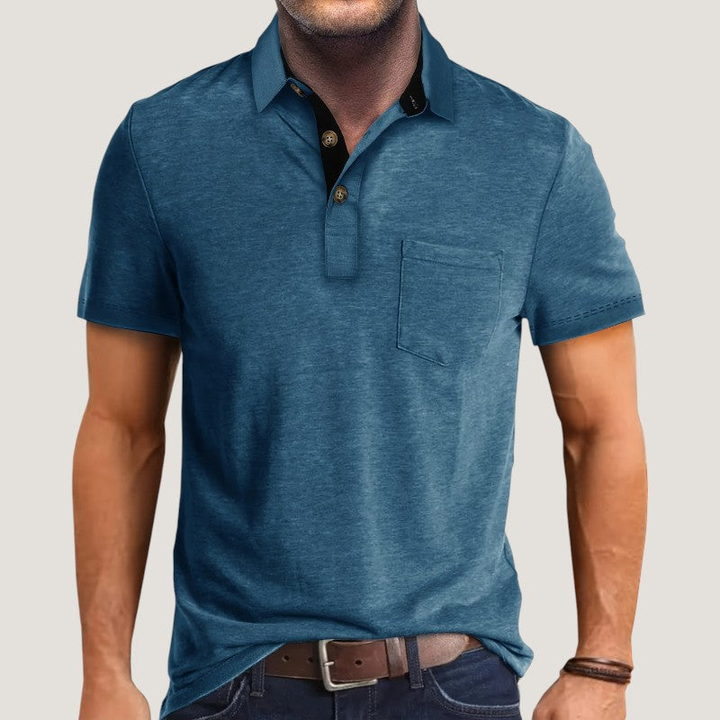 Heren Korte Mouwen Shirt Met Zak en Kleurenblok 12