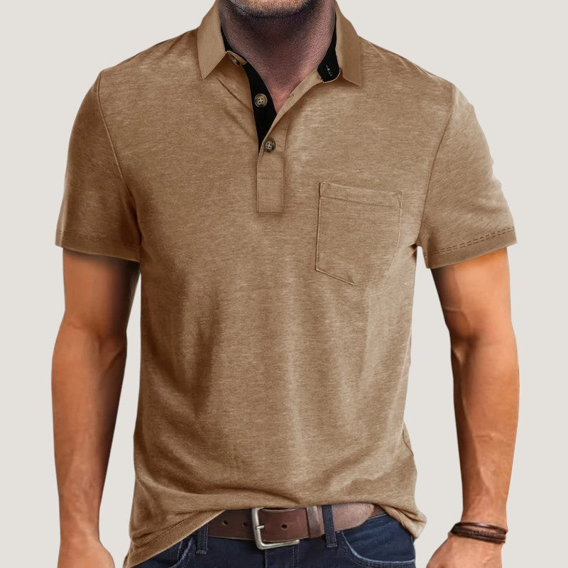 Heren Korte Mouwen Shirt Met Zak en Kleurenblok 13