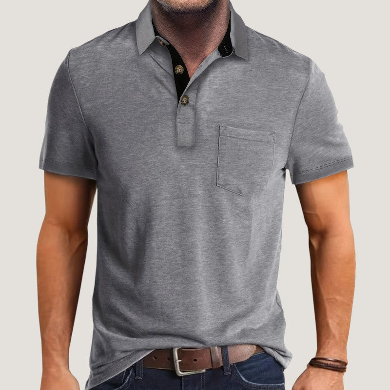 Heren Korte Mouwen Shirt Met Zak en Kleurenblok 14