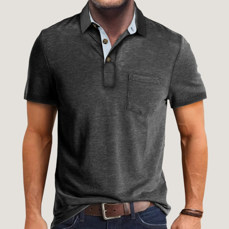 Heren Korte Mouwen Shirt Met Zak en Kleurenblok 3