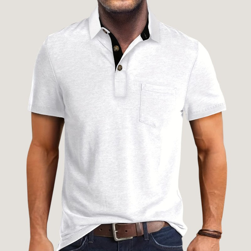 Heren Korte Mouwen Shirt Met Zak en Kleurenblok 4