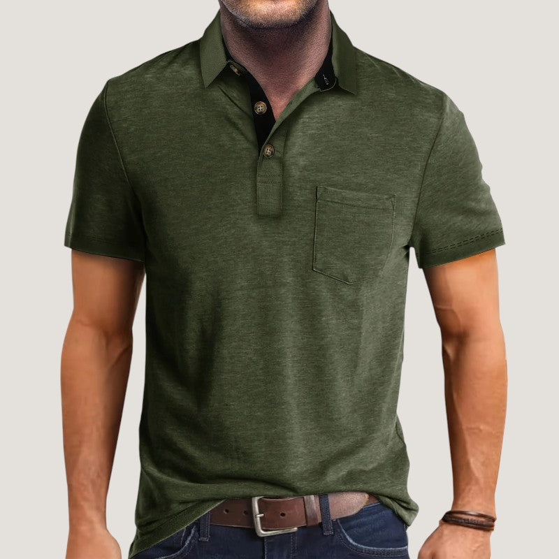 Heren Korte Mouwen Shirt Met Zak en Kleurenblok 5